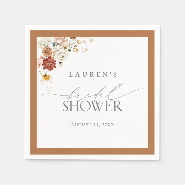 Elegant Rust Orange Watercolor Bridal Shower Napkins (Front)