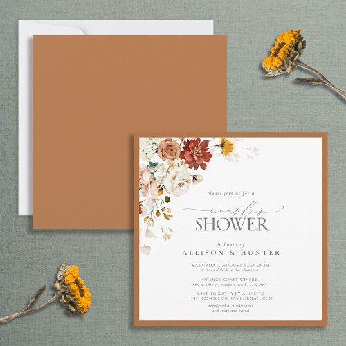 Elegant Rust Orange Watercolor Couples Shower Invi Invitation