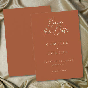 Elegant Rust Terracotta Minimalist Wedding Save The Date