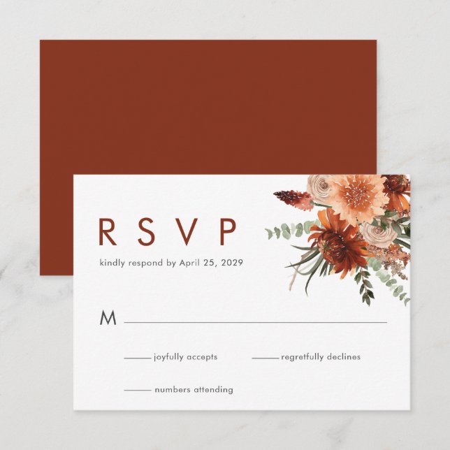 Elegant Rust Watercolor Floral Wedding RSVP (Front/Back)