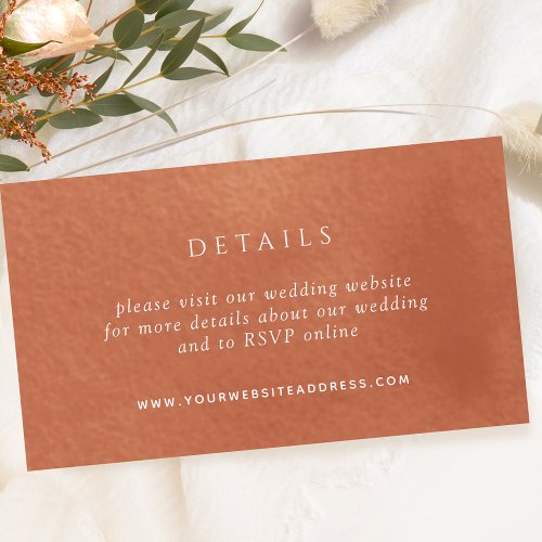 Elegant Rust Watercolor Wedding Website Details E Enclosure Card