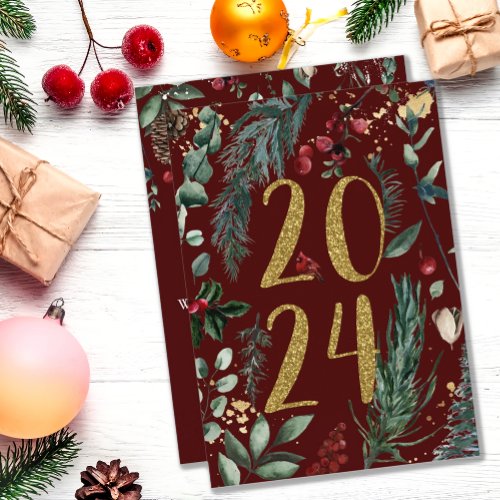 Elegant Rustic 2024 New Years Holiday Card