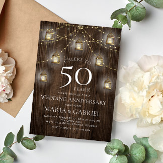 Elegant Rustic 50th Wedding Anniversary Invitation