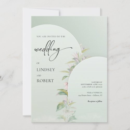 Elegant rustic arch green eucalyptus blush floral invitation