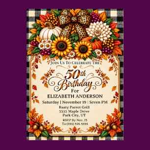 Elegant Rustic Autumn 50th Birthday Invitation