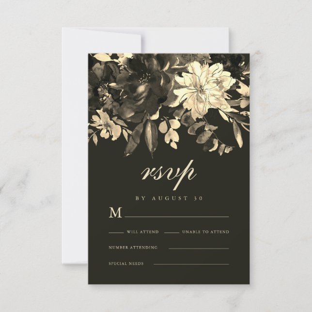 Elegant Rustic Autumn Floral Wedding RSVP Card (Front)
