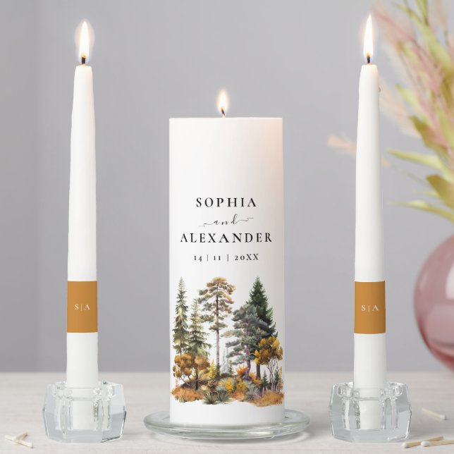 Elegant Rustic Autumn Forest Mustard Wedding Unity Candle Set (In Situ)