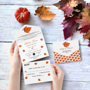 Elegant Rustic Autumn Leaves Chic Fall Wedding All In One Invitation