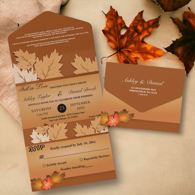 Elegant Rustic Autumn Leaves Fall Floral Wedding All In One Invitation (Creator Uploaded)