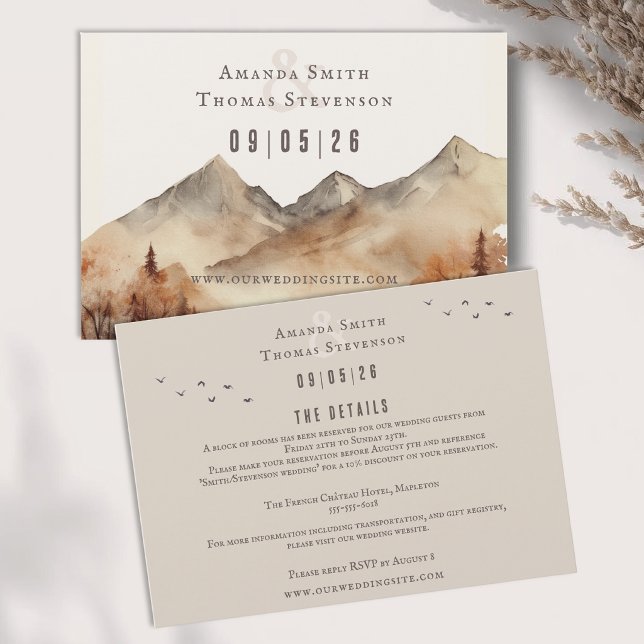 Elegant rustic autumn montain landscape wedding enclosure card (Creator Uploaded)