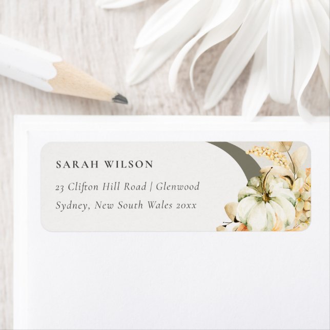 Elegant Rustic Autumn Pumpkin Arch Floral Address Label (Insitu)