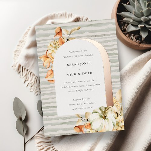 Elegant Rustic Autumn Pumpkin Arch Floral Wedding Foil Invitation