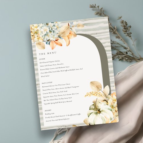 Elegant Rustic Autumn Pumpkin Arch Floral Wedding Menu