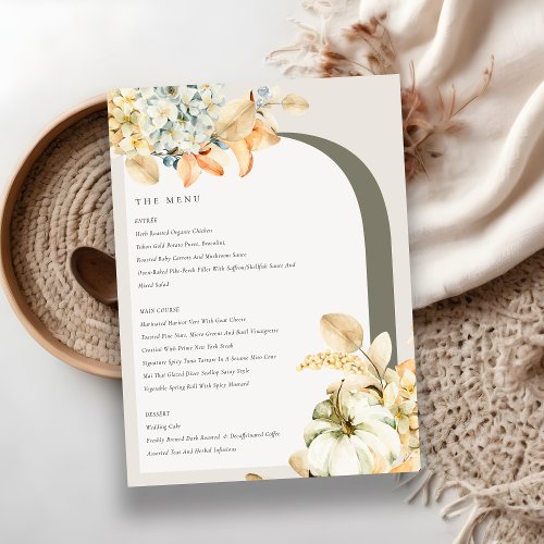 Elegant Rustic Autumn Pumpkin Arch Floral Wedding Menu