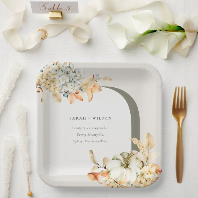 Elegant Rustic Autumn Pumpkin Arch Floral Wedding Paper Plates (Wedding)
