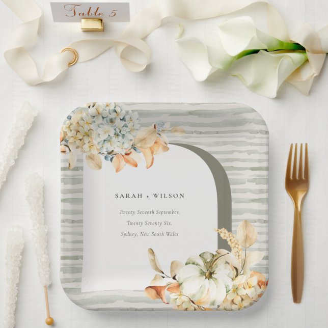 Elegant Rustic Autumn Pumpkin Arch Floral Wedding Paper Plates (Wedding)