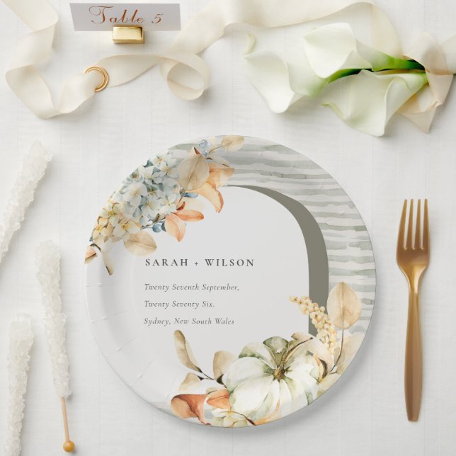 Elegant Rustic Autumn Pumpkin Arch Floral Wedding Paper Plates (Wedding)