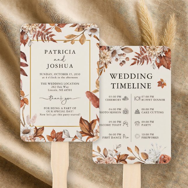 Elegant Rustic Autumn Wedding Program Hand Fan (Creator Uploaded)