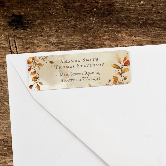Elegant rustic autumn wedding return address label (Creator Uploaded)