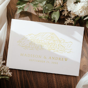 Elegant Rustic Barn Gold Foil Photo Wedding Guest Book
