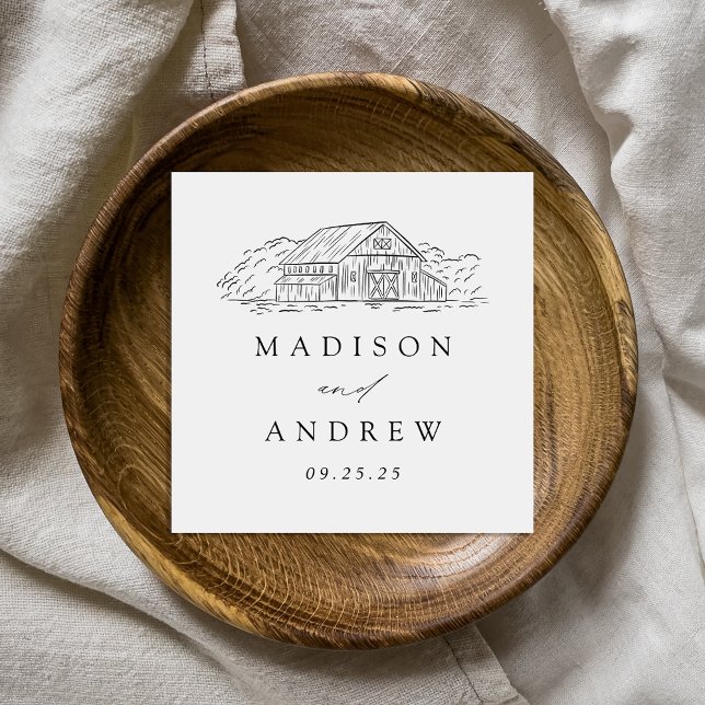 Elegant Rustic Barn Personalized Wedding Napkins (Creator Uploaded)