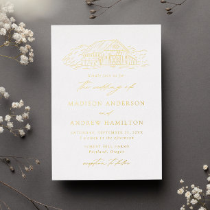 Elegant Rustic Barn Wedding Foil Invitation