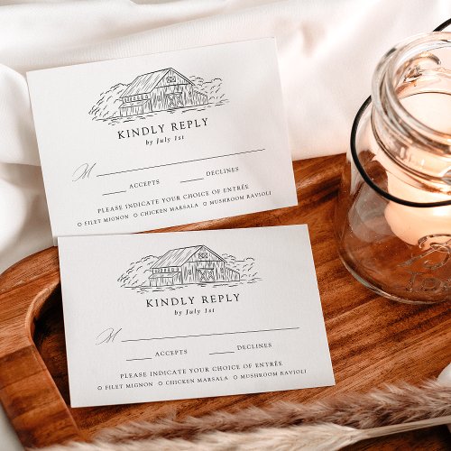 Elegant Rustic Barn Wedding Meal Choice RSVP Card