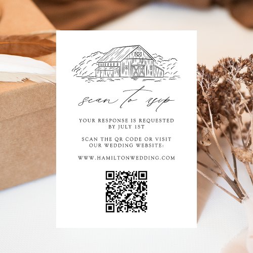 Elegant Rustic Barn Wedding QR Code Website RSVP Enclosure Card