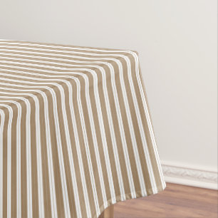 Elegant Rustic Beige Brown French Small Stripes Tablecloth