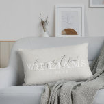 Elegant Rustic Beige Couple Name Wedding Gift Lumbar Pillow<br><div class="desc">Celebrate their unique story with this personalized rustic beige lumbar pillow. Custom-engraved with the couple's name and wedding date, this heirloom-quality accent piece bridges the gap between cozy farmhouse and modern sophistication. The warm, sandy neutral tones ensure it blends seamlessly with any interior palette. An essential custom gift for the...</div>