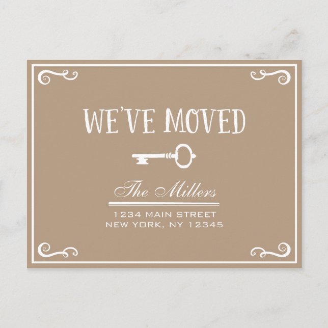 Elegant Rustic Beige Key Moving Announcement Postcard (Front)