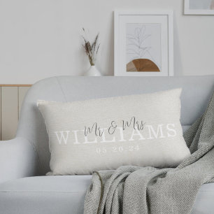 Elegant Rustic Beige Mr. and Mrs. Lumbar Pillow