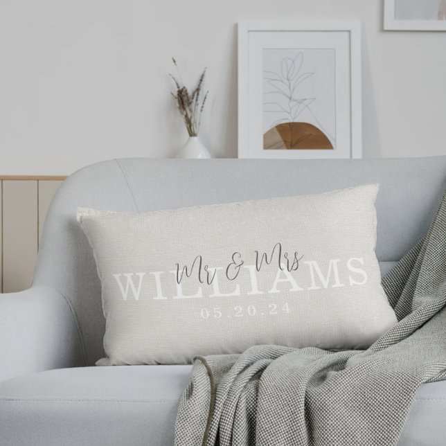 Elegant Rustic Beige Mr. and Mrs. Lumbar Pillow (Creator Uploaded)