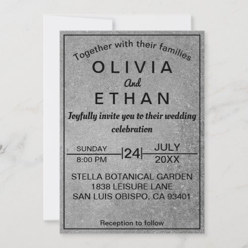 Elegant Rustic Black And Gray Concrete Wedding Invitation