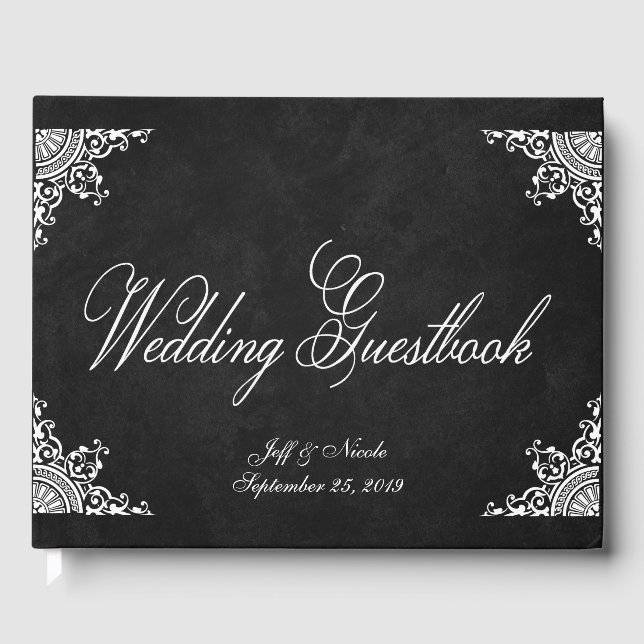 Elegant Rustic Black Chalkboard Wedding Guest Book (Front)