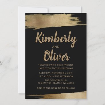 Elegant Rustic Black Gold Simple Modern Wedding Invitation