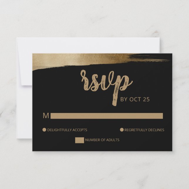 Elegant Rustic Black Gold Simple Modern Wedding RSVP Card (Front)