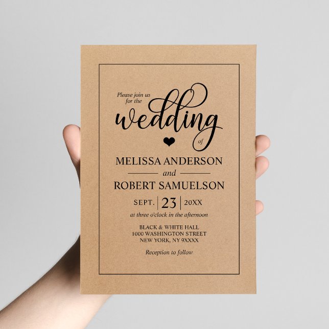 Elegant Rustic Black Kraft Paper Script Wedding Invitation (Creator Uploaded)