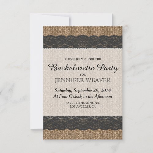 Elegant Rustic Black Lace and Jute Design 3.5x5 Paper Invitation Card