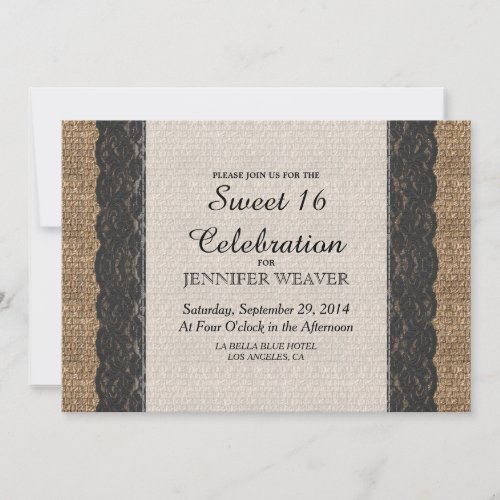 Elegant Rustic Black Lace and Jute Design 5x7 Paper Invitation Card