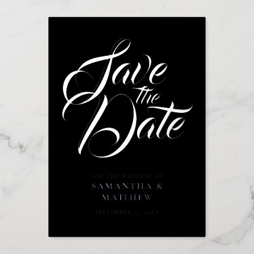 Elegant Rustic Black Save The Date Wedding Silver Foil Invitation