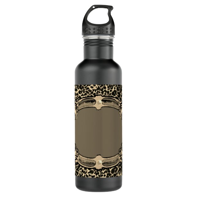 Elegant Rustic Black & Tan Stainless Steel Water Bottle (Front)