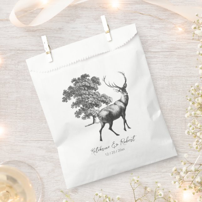 Elegant Rustic Black White Deer in Woods Favor Bag (Clipped)