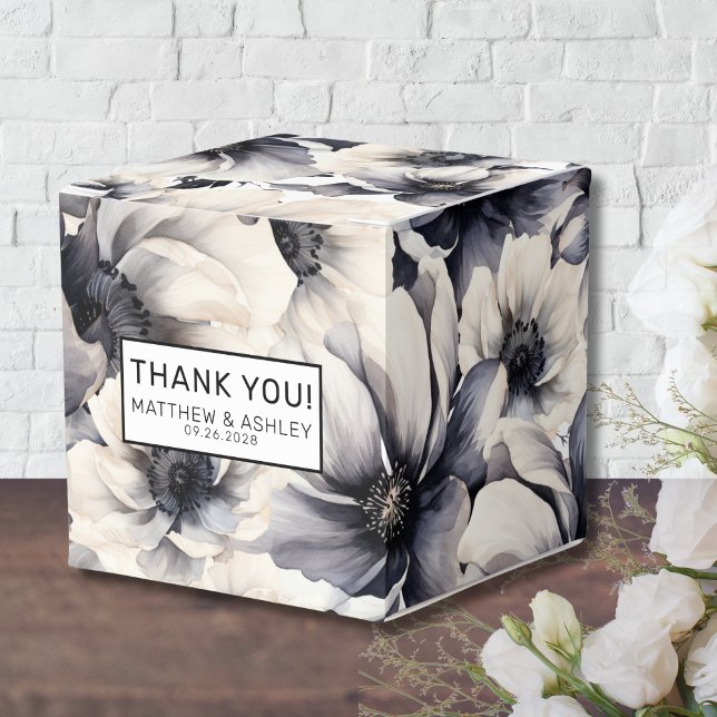 Elegant Rustic Black White Floral Wedding Favor Boxes (Simple Elegant Modern Floral Black White Wedding Favor Boxes)