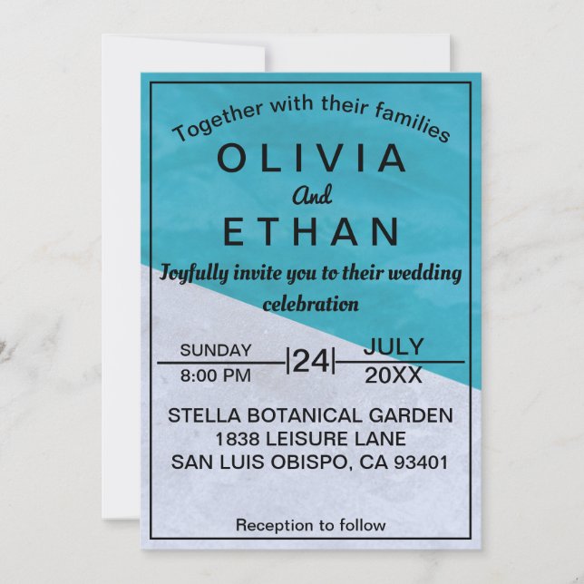 Elegant Rustic Blue And Gray Abstract Wedding Invitation (Front)