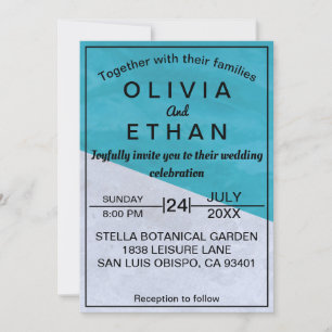 Elegant Rustic Blue And Gray Abstract Wedding Invitation
