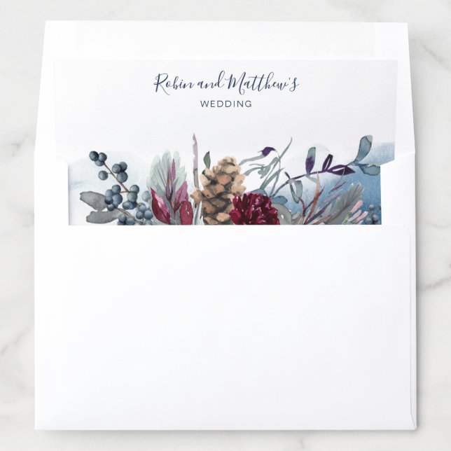 Elegant Rustic Blue Burgundy and Magenta Floral Envelope Liner (In Envelope)