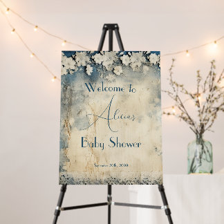 Elegant Rustic Blue Floral Lace Baby Shower Foam Board