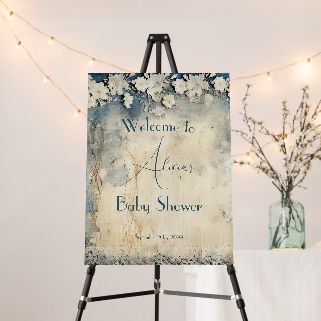 Elegant Rustic Blue Floral Lace Baby Shower Foam Board (In Situ (Stand))