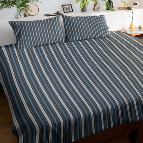 Elegant Rustic Blue Gray French Ticking Stripe  Duvet Cover